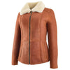Women's Sheepskin Leather Jacket in Tan with Cream Plush Collar