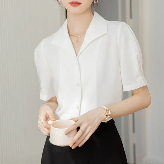 Short sleeve shirts for women White S
