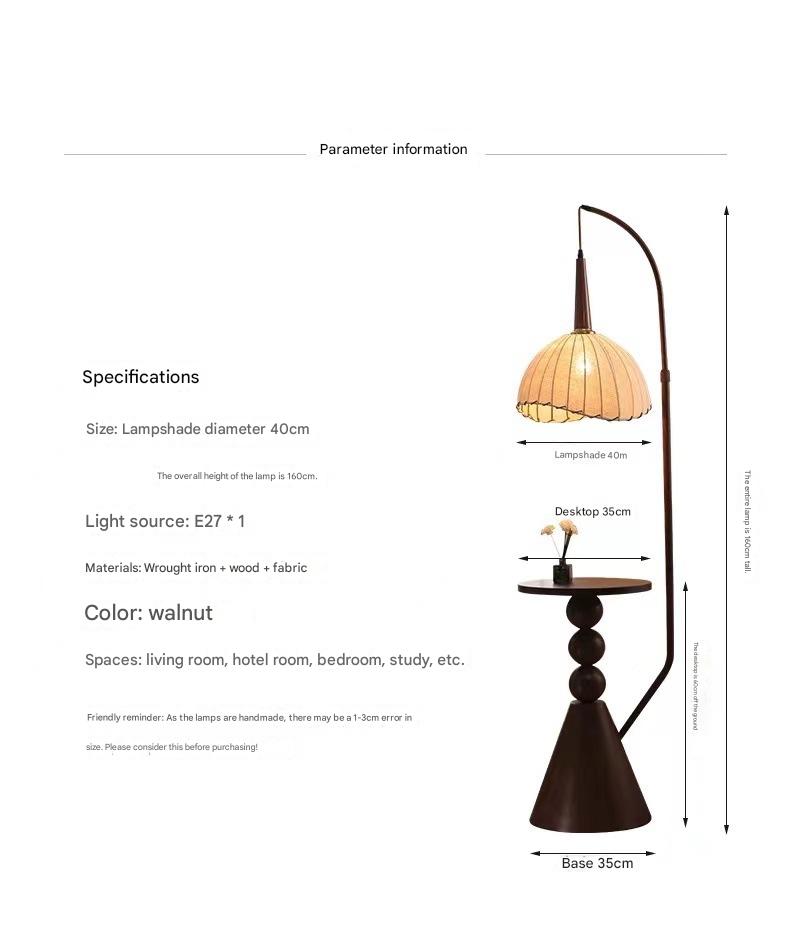 retro wood floor lamp with side shelf lighting