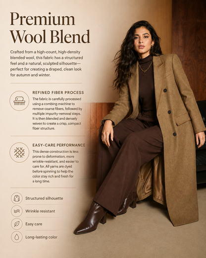 Ladies jacket woolen herringbone long overcoat