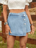 Light Wash Button Front Boho Denim Mini Skirt