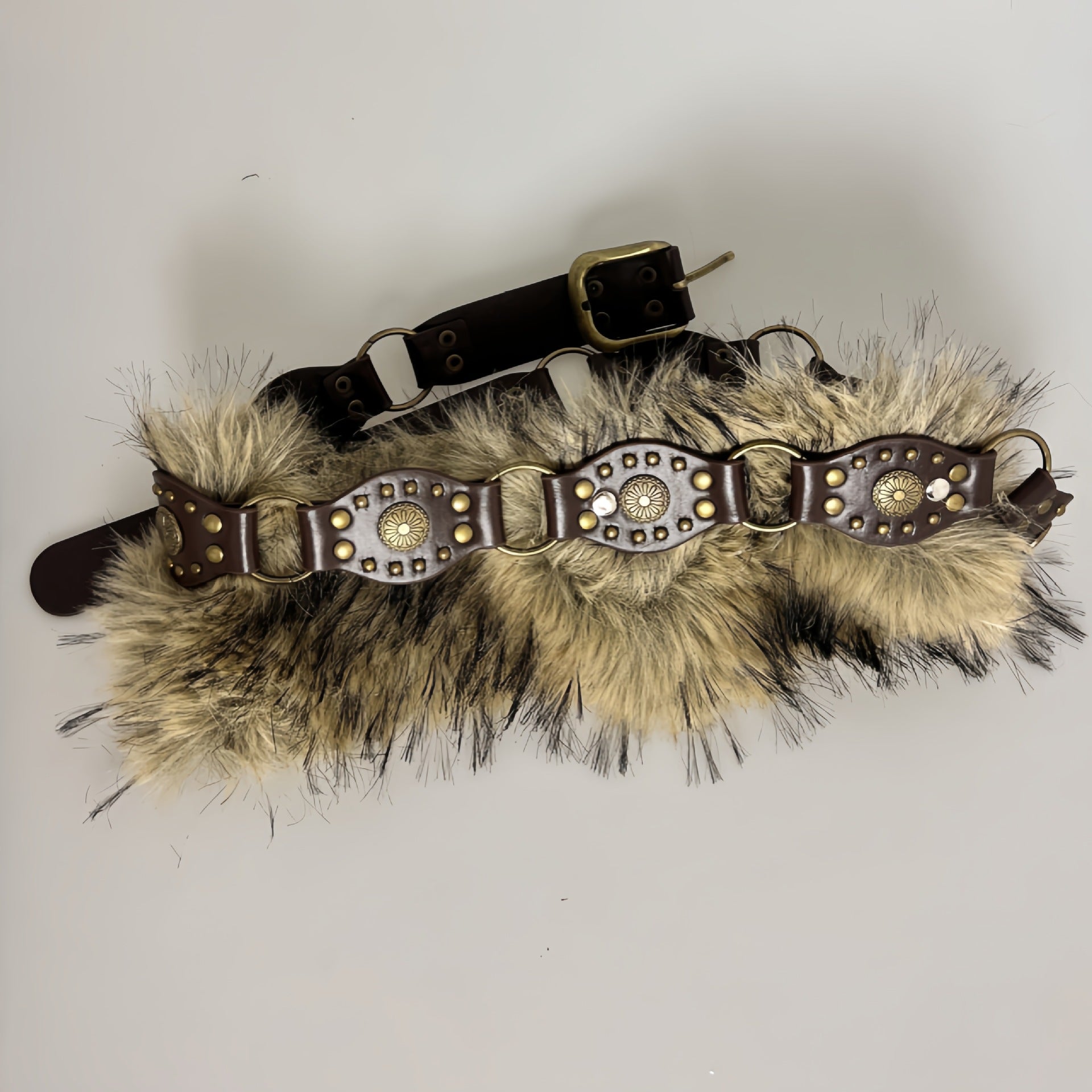 Punk western fur rivet belt women plush waist chain
