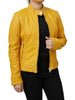 Womens Yellow Biker Jacket Slim Fit Genuine Leather