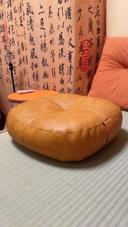 Faux Leather Pouf Ottoman Round Floor Seat Cushion
