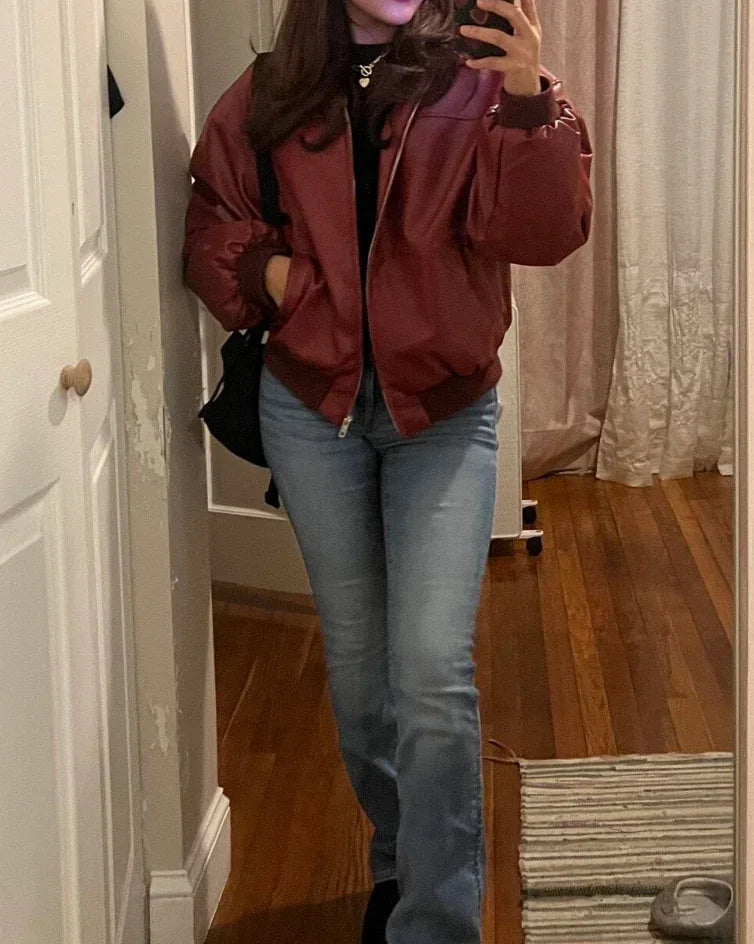 Oversized Faux Leather Jacket Women Baggy Street Style Fit