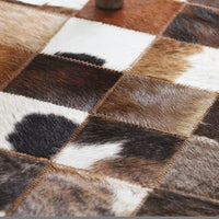 Leather Cowhide Patchwork Rug Tricolor Square Design