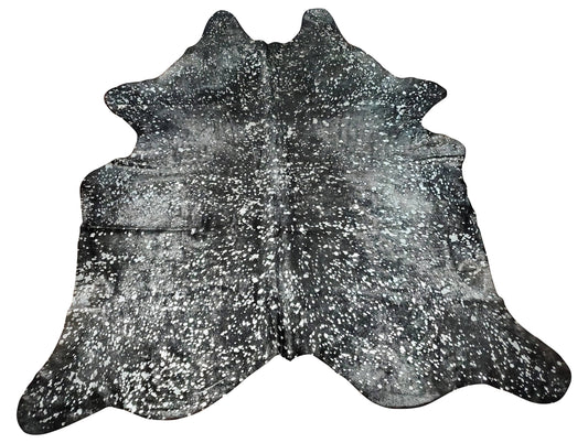 Large Black Silver Metallic Cowhide Rug 7.6ft x 6.8ft