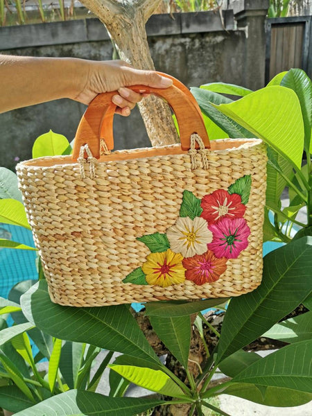 Wholesale Raffia Straw Handbags - Hyacinth Flower Straw Bags