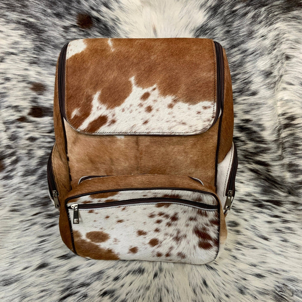 Natural Cowhide Backpack Brown White