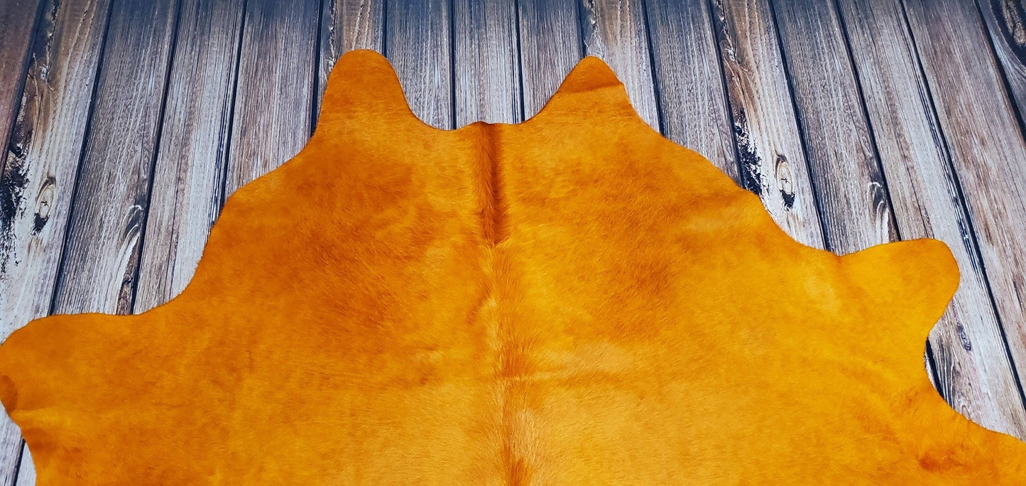 Exotic Dyed Orange Cowhide Rug 90 X 82 Inches