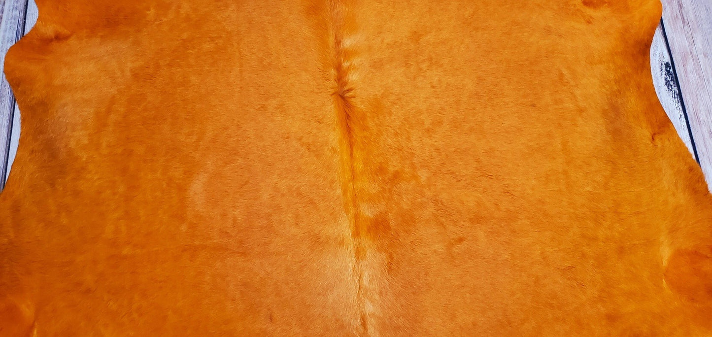 Exotic Dyed Orange Cowhide Rug 90 X 82 Inches