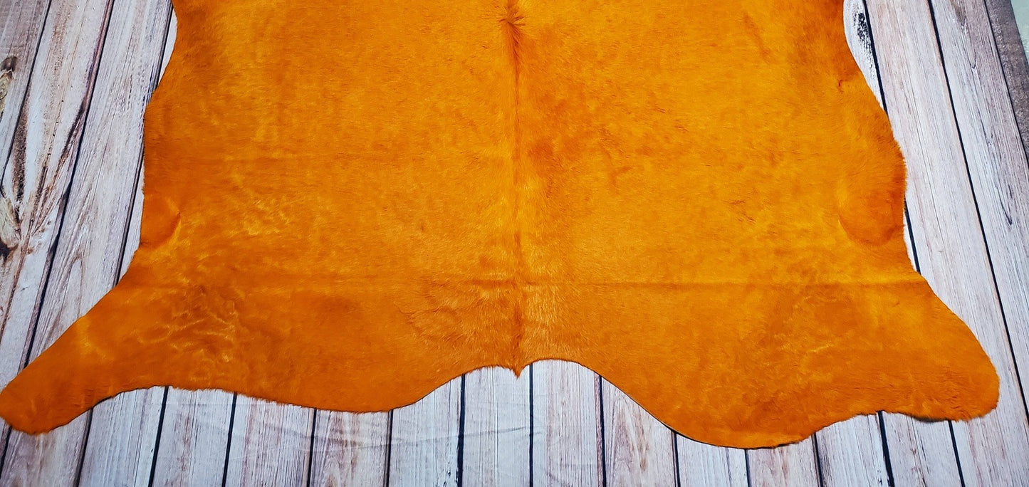 Exotic Dyed Orange Cowhide Rug 90 X 82 Inches