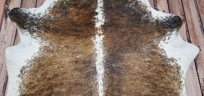 Large Tricolor Brindle Cowhide Rug 7.5ft x 7ft