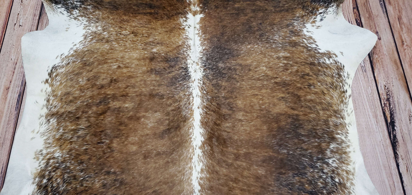 Large Tricolor Brindle Cowhide Rug 7.5ft x 7ft