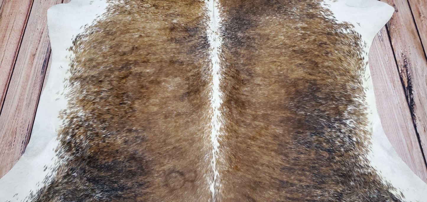 Large Tricolor Brindle Cowhide Rug 7.5ft x 7ft