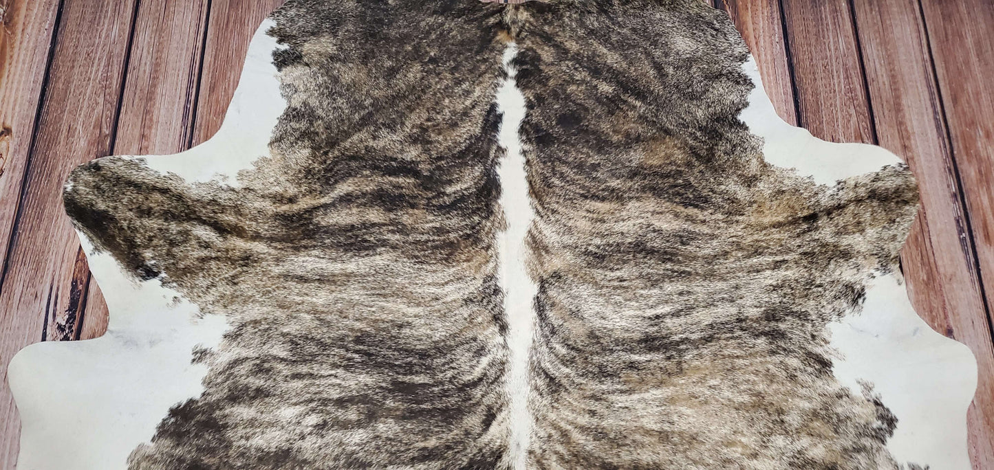 Extra Large Tricolor Brindle Cowhide Rug 7.8ft X 6.5ft