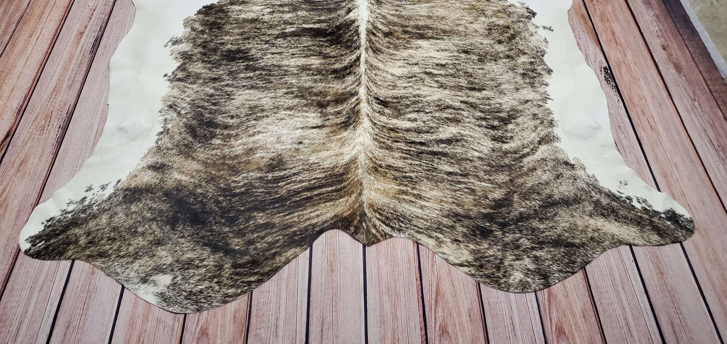 Extra Large Tricolor Brindle Cowhide Rug 7.8ft X 6.5ft