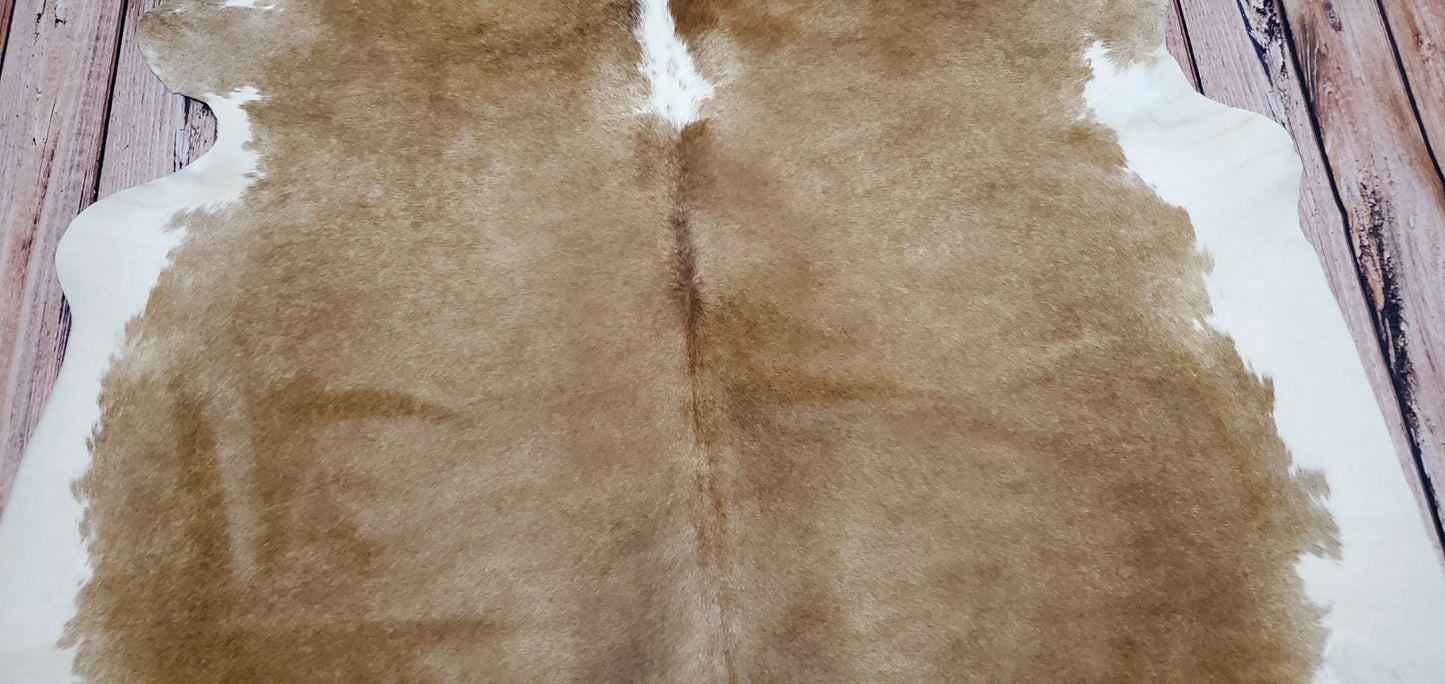 Natural Brown White Cowhide Rug 7ft x 6.3ft