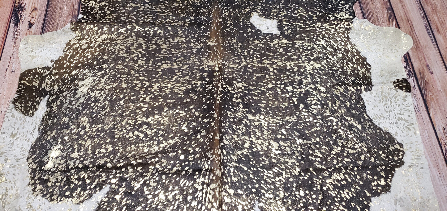 Brazilian cowhide rug in one of a kind metallic style