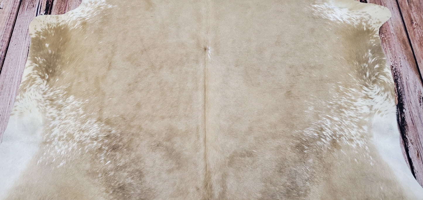 Medium Solid Beige Cowhide Rug 6.4ft x 6ft