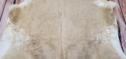 Medium Solid Beige Cowhide Rug 6.4ft x 6ft