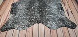 Large Black Silver Metallic Cowhide Rug 7.6ft x 6.8ft