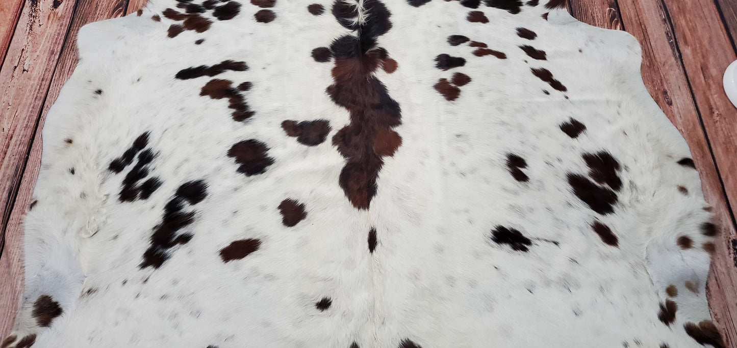 Spotted TriColor Cowhide Rug 7ft x 6.6ft