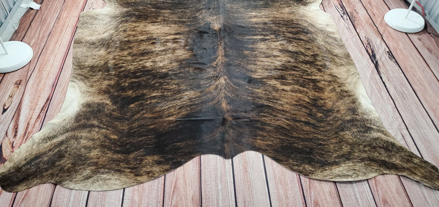 Genuine Cowhide Rug Brindle Tricolor 8.3ft X 7ft