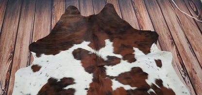 Large Tricolor Brazilian Cowhide Rug 6.6ft X 6.5ft