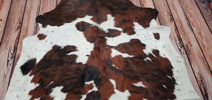 Large Tricolor Brazilian Cowhide Rug 6.6ft X 6.5ft