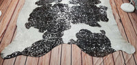 Metallic Cowhide Rug Silver On Black And White 7.5ft x 6.9ft