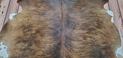 Genuine Cowhide Rug Dark Brindle Tricolor 6.6ft x 6.7ft