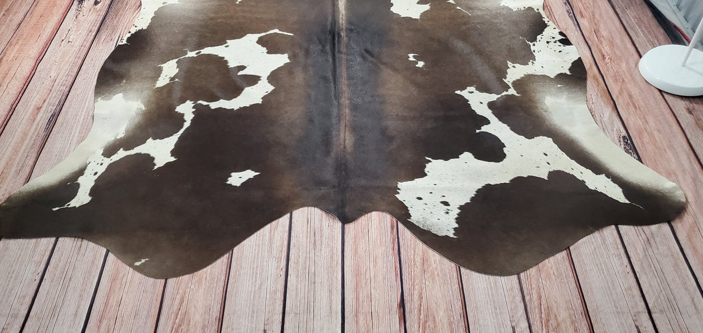 Large Dark Brown Cowhide Rug 7ft x 6.4ft
