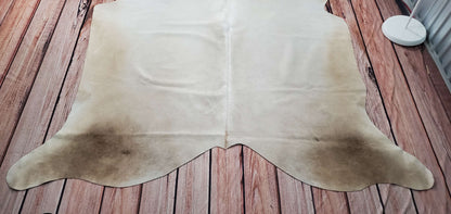 Beige And White Cowhide Rug 7.8ft x 6.5ft