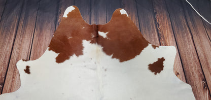 White Brown Cowhide Rug 6.6ft x 6.2ft