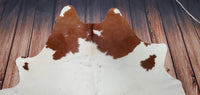 White Brown Cowhide Rug 6.6ft x 6.2ft