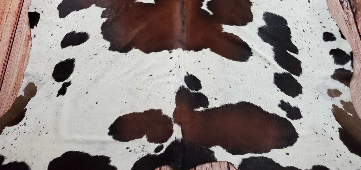 Large Tricolor Cow Hide Rug 7.4ft x 7ft