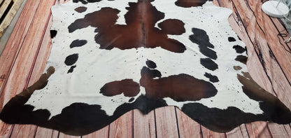 Large Tricolor Cow Hide Rug 7.4ft x 7ft