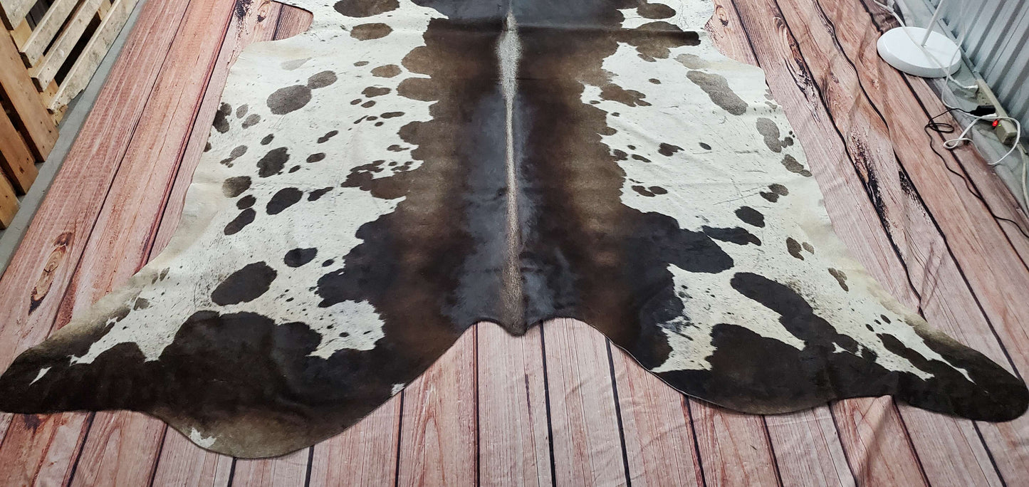 Charcoal Grey White Cowhide Rug 7.9ft x 7ft