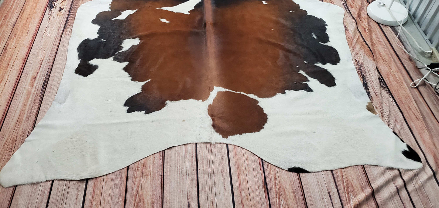 Real TriColor Cowhide Rug 7.3ft x 6.3ft