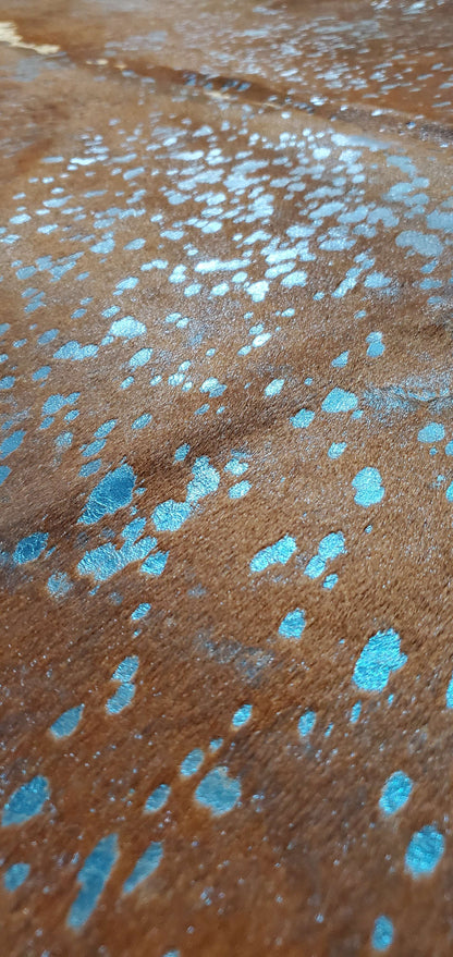 Blue Turquoise on Dark Cowhide Rug 7.3ft x 5.8ft