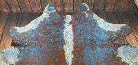 Blue Turquoise on Dark Cowhide Rug 7.3ft x 5.8ft
