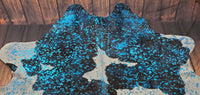 Brazilian blue turquoise cowhide rug 6.6ft x 6.1ft