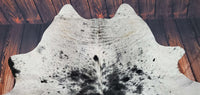 Large Speckled Black White Cowhide Rug 7.1ft x 6.9ft