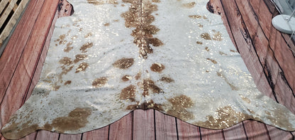 gold metallic brown cowhide rug 7.5ft x 6.5ft