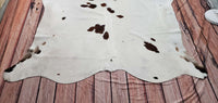 Large Brown White Spotted Cowhide Rug 7ft x 6.4ft
