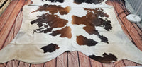 Extra Large Spotted Tricolor Cowhide Rug 8.3ft x 6.6ft