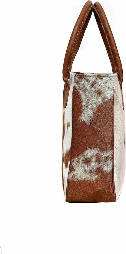 Brown White Cowhide Handbag