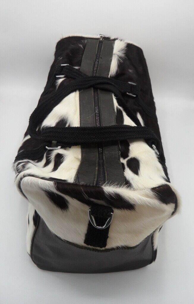 Cowhide Airport Luggage Bag Black White