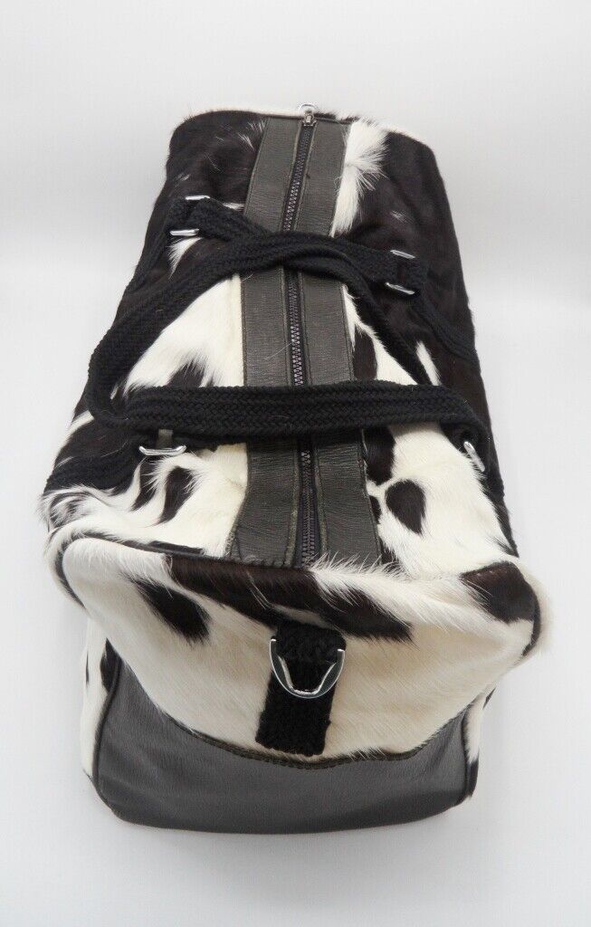 Cowhide Airport Luggage Bag Black White